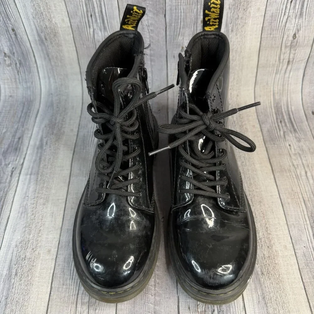 Dr Martens 1460 Junior/Kids Patent Leather Boots Size 4Y Black Lace Up/Zip